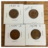 4 wheat pennies 1930-1955