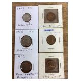 6 assorted foreign and US coins