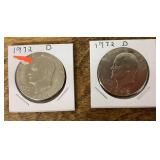 2 Eisenhower dollars 1972D