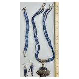 Lapis lazuli necklace, bracelet, earrings