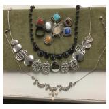 3 costume jewelry necklaces plus watch pieces