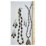2 gemstone necklaces and earrings