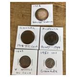 5 foreign and US assorted coins