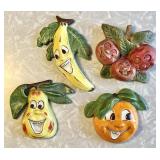 4 vintage ceramic and chalkware fruit plaques