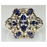 Sterling silver ring with purple stones