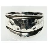 Wide hammered sterling silver ring