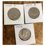 3 Kennedy half dollars 1971-1990