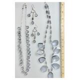 2 faceted blue quartz necklaces & earrings