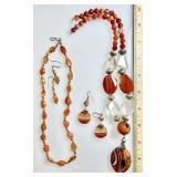 2 gemstone necklaces and earrings