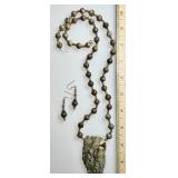 Carved Picasso jasper necklace and earrings