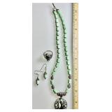 Sterling silver variscite necklace, ring, earrings