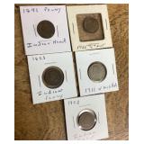 Indian head cents, wheat cent, V nickels 1891-1955