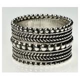 Wide sterling silver beaded band