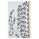 2 blue and silver bead necklaces & earrings