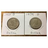 2 Susan B Anthony dollars 1979-1980