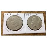 2 Eisenhower dollars 1971-1972