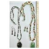 2 silver wire wrapped gemstone necklaces &