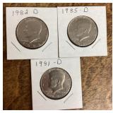 3 Kennedy half dollars 1981-1985