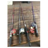 4 fishing rods and reels
