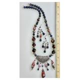 Glass and gemstone bead necklace & earrings