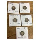 5 Barber dimes 1898-1916