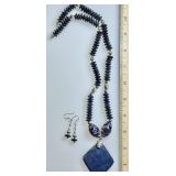 Chunky lapis lazuli necklace and earrings