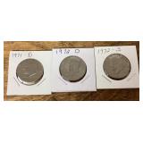 3 Kennedy half dollars 1971-1972