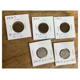 Indian head cents and V nickels 1903-1908
