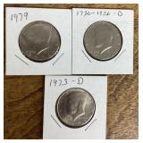 3 Kennedy half dollars 1973-1979