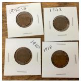 4 wheat pennies 1910-1945