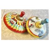 2 Ohio Art/Chein circus/clown tin litho tops