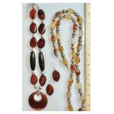 2 chunky gemstone necklaces and earrings