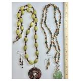 2 silver wire wrapped gemstone necklaces &