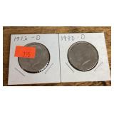 2 Kennedy half dollars 1973-1990