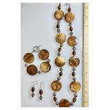 Brown MOP disc necklace, earrings, bracelet