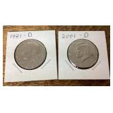 2 Kennedy half dollars 1981D & 2001D