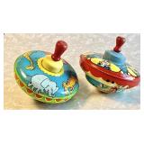 2 Ohio Art/Chein circus/clown tin litho tops