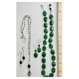 2 malachite necklaces and earrings