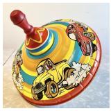 Ohio Art tin litho top with race cars