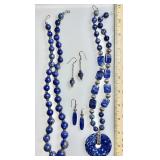 2 lapis lazuli necklaces and earrings