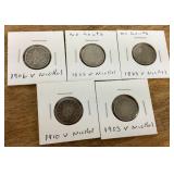 5 V nickels 1883-1910