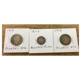 2 Barber quarters, 1 Barber dime 1904-1914