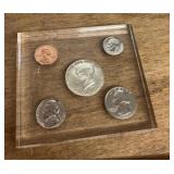 1969 proof coin set in lucite block