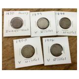 4 V nickels, Indian head cent 1870-1906