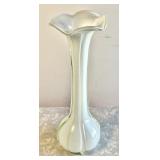 Green & white art glass trumpet vase