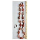 Chunky carnelian agate necklace & earrings