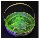 Green Depression uranium glass divided relish