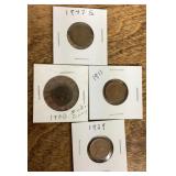3  wheat pennies, Indian head penny