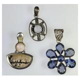 3 sterling gemstone pendants