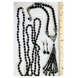 2 black glass bead necklaces and earrings
